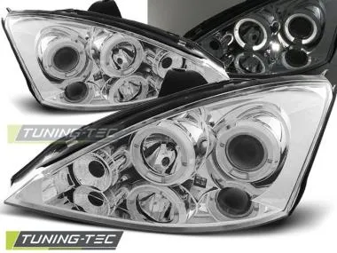 Faruri cu Angel Eyes Chrome pentru Ford Focus 10.98-10.01 Tuning-Tec - LPFO03